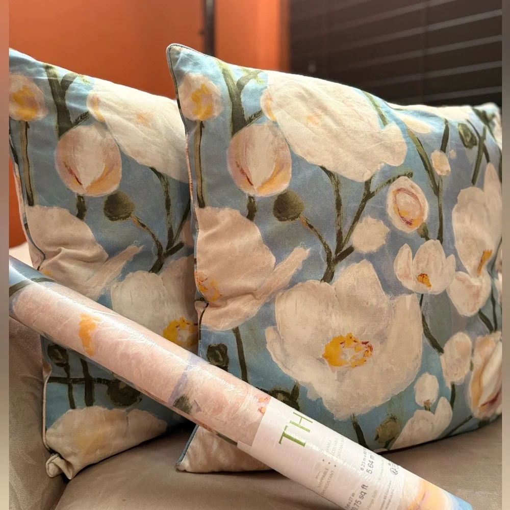 Thibaut Wanderlust Tivoli Wallpaper & Matching Designer Pillow Covers